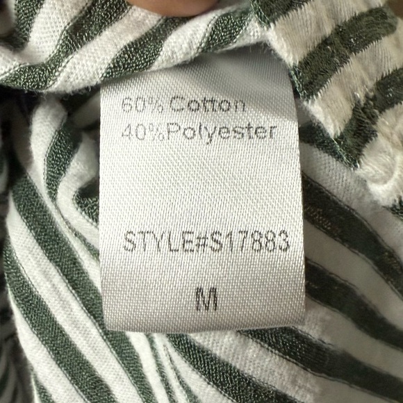 MUSTARD SEED Lagenlook Striped Olive Green Flowy Babydoll Blouse Top - Picture 6 of 6